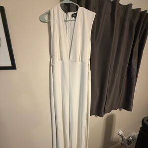 Lulu's Cream Sleeveless Plunge Jumpsuit for Brides